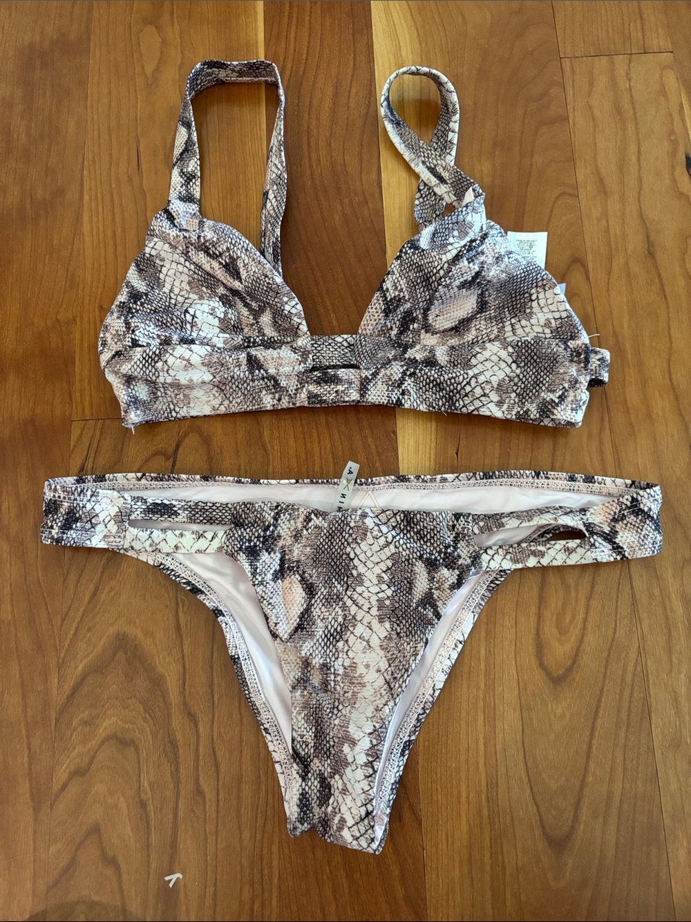 Vitamin A Snake-Print Bikini Set in Brown & Cream